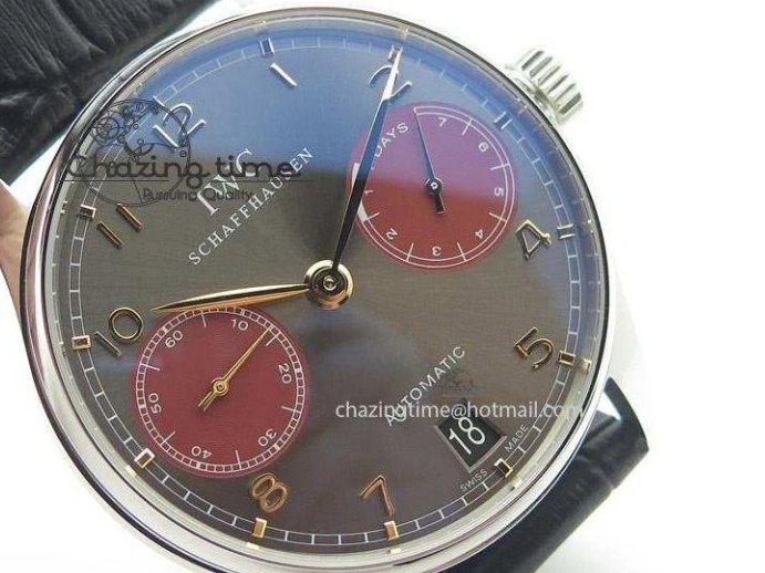 MIROTIME 0416 Breathable Portuguese Real PR IW500127 ZF 1:1 Best Edition Gray Red Dial On Black Leather Strap A 7332